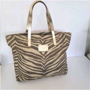 Micheal Kors Gold Shimmer Zebra Animal Print Tote Shoulder bag